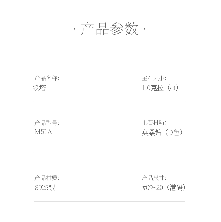 铁塔S925银镀白金莫桑钻女戒1克拉D级 - 5